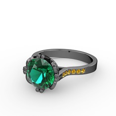 Serene Tektaş Yüzük - Yeşil kuvars ve sitrin 925 ayar siyah rodyum kaplama gümüş yüzük #w2gwdk