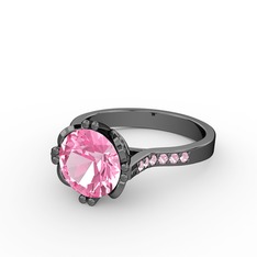 Pembe kuvars 925 ayar siyah rodyum kaplama gümüş yüzük