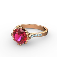 Rodolit garnet ve akuamarin 14 ayar rose altın yüzük