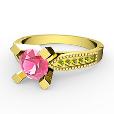 Pembe kuvars ve peridot 8 ayar altın yüzük