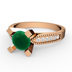 Kök zümrüt ve pırlanta 925 ayar rose altın kaplama gümüş yüzük (0.132 karat)
