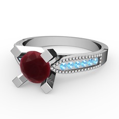 Edina Tektaş Yüzük - Kök yakut ve akuamarin 8 ayar beyaz altın yüzük #10z5ne4