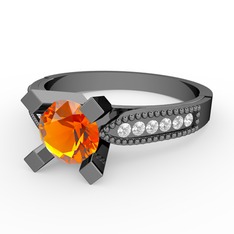 Sitrin ve beyaz zirkon 925 ayar siyah rodyum kaplama gümüş yüzük