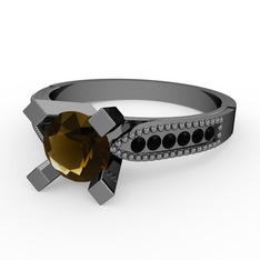 Dumanlı kuvars ve siyah zirkon 925 ayar siyah rodyum kaplama gümüş yüzük