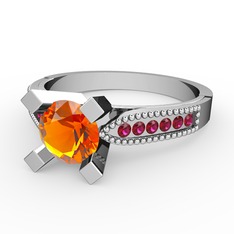 Edina Tektaş Yüzük - Sitrin ve rodolit garnet 18 ayar beyaz altın yüzük #11xxp27