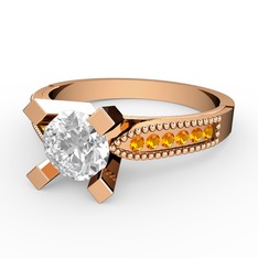 Edina Tektaş Yüzük - Beyaz zirkon ve sitrin 18 ayar rose altın yüzük #12v7nsr