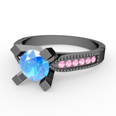 Edina Tektaş Yüzük - Akuamarin ve pembe kuvars 925 ayar siyah rodyum kaplama gümüş yüzük #13c3137