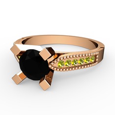 Siyah zirkon ve peridot 14 ayar rose altın yüzük