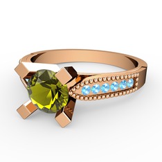 Peridot ve akuamarin 18 ayar rose altın yüzük