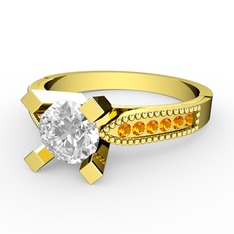 Edina Tektaş Yüzük - Beyaz zirkon ve sitrin 8 ayar altın yüzük #146k43l