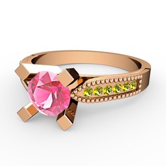 Pembe kuvars ve peridot 18 ayar rose altın yüzük