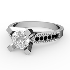 Edina Tektaş Yüzük - Swarovski ve siyah zirkon 14 ayar beyaz altın yüzük #16749y7