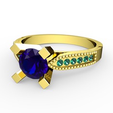 Edina Tektaş Yüzük - Lab safir ve yeşil kuvars 14 ayar altın yüzük #18908ij