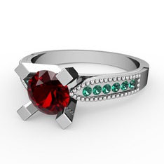 Edina Tektaş Yüzük - Garnet ve yeşil kuvars 18 ayar beyaz altın yüzük #18tf7bd