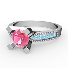 Edina Tektaş Yüzük - Pembe kuvars ve akuamarin 14 ayar beyaz altın yüzük #190vqm1