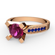 Rodolit garnet ve lab safir 8 ayar rose altın yüzük