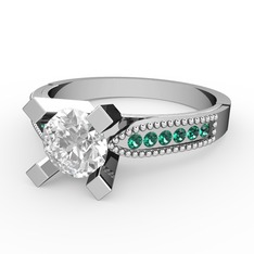 Edina Tektaş Yüzük - Beyaz zirkon ve yeşil kuvars 14 ayar beyaz altın yüzük #19vgyqj