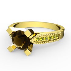 Dumanlı kuvars ve peridot 18 ayar altın yüzük
