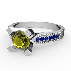 Edina Tektaş Yüzük - Peridot ve lab safir 8 ayar beyaz altın yüzük #1b28gjp