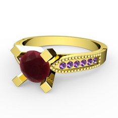 Edina Tektaş Yüzük - Kök yakut ve ametist 925 ayar altın kaplama gümüş yüzük #1bu4wai
