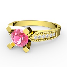 Pembe kuvars ve pırlanta 8 ayar altın yüzük (0.132 karat)