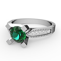 Yeşil kuvars ve beyaz zirkon 14 ayar beyaz altın yüzük