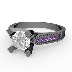 Edina Tektaş Yüzük - Swarovski ve ametist 925 ayar siyah rodyum kaplama gümüş yüzük #1d0net