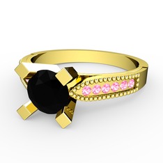 Edina Tektaş Yüzük - Siyah zirkon ve pembe kuvars 18 ayar altın yüzük #1d4q1yd