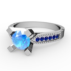 Edina Tektaş Yüzük - Akuamarin ve lab safir 14 ayar beyaz altın yüzük #1d9e8wl