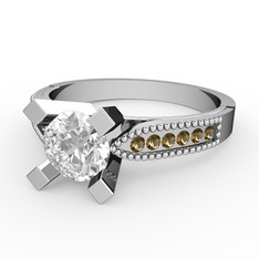 Swarovski ve dumanlı kuvars 8 ayar beyaz altın yüzük