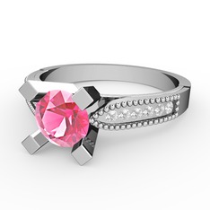 Edina Tektaş Yüzük - Pembe kuvars ve swarovski 14 ayar beyaz altın yüzük #1evalel
