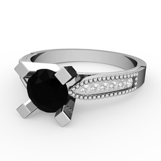 Edina Tektaş Yüzük - Siyah zirkon ve swarovski 8 ayar beyaz altın yüzük #1fvk53n