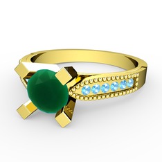 Kök zümrüt ve akuamarin 14 ayar altın yüzük