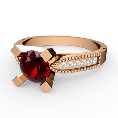 Garnet ve pırlanta 925 ayar rose altın kaplama gümüş yüzük (0.132 karat)