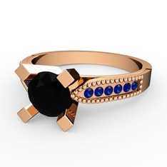 Siyah zirkon ve lab safir 18 ayar rose altın yüzük