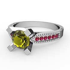 Edina Tektaş Yüzük - Peridot ve rodolit garnet 8 ayar beyaz altın yüzük #1gtioqe