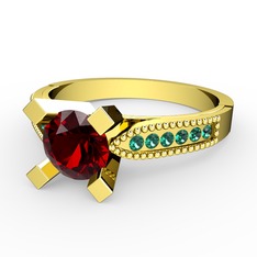 Garnet ve yeşil kuvars 925 ayar altın kaplama gümüş yüzük