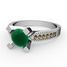 Edina Tektaş Yüzük - Kök zümrüt ve dumanlı kuvars 8 ayar beyaz altın yüzük #1h2xeba