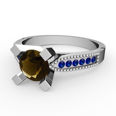 Edina Tektaş Yüzük - Dumanlı kuvars ve lab safir 8 ayar beyaz altın yüzük #1hs5o3w