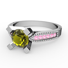 Edina Tektaş Yüzük - Peridot ve pembe kuvars 8 ayar beyaz altın yüzük #1ir03wl
