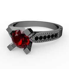 Garnet ve siyah zirkon 925 ayar siyah rodyum kaplama gümüş yüzük