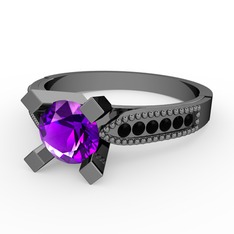 Ametist ve siyah zirkon 925 ayar siyah rodyum kaplama gümüş yüzük