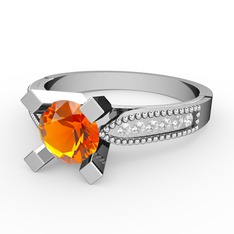 Edina Tektaş Yüzük - Sitrin ve pırlanta 18 ayar beyaz altın yüzük (0.132 karat) #1jhp8m0