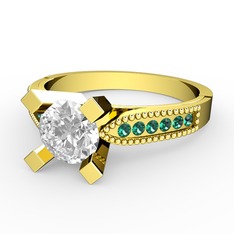 Edina Tektaş Yüzük - Beyaz zirkon ve yeşil kuvars 925 ayar altın kaplama gümüş yüzük #1jkx3g5