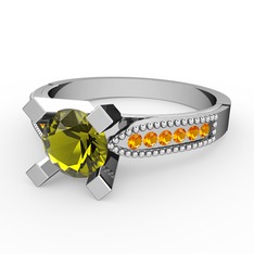 Edina Tektaş Yüzük - Peridot ve sitrin 8 ayar beyaz altın yüzük #1jva3a8