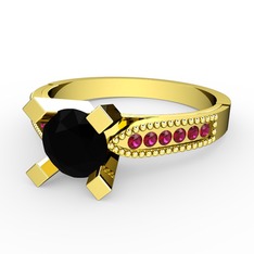 Edina Tektaş Yüzük - Siyah zirkon ve rodolit garnet 18 ayar altın yüzük #1k2urdi