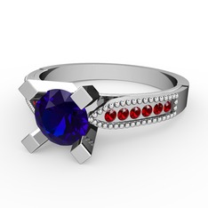 Lab safir ve garnet 18 ayar beyaz altın yüzük