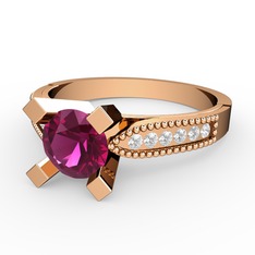 Rodolit garnet ve pırlanta 925 ayar rose altın kaplama gümüş yüzük (0.132 karat)