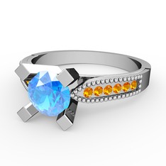 Edina Tektaş Yüzük - Akuamarin ve sitrin 14 ayar beyaz altın yüzük #1m2ob5c