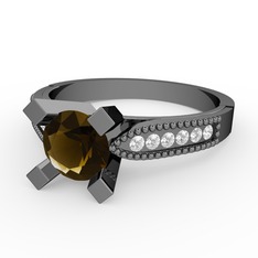 Edina Tektaş Yüzük - Dumanlı kuvars ve pırlanta 925 ayar siyah rodyum kaplama gümüş yüzük (0.132 karat) #1n3dfzx